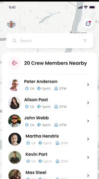 FlyFriends map: 20 crew members nearby.
