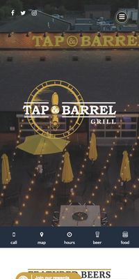 Tap & Barrel Grill on a phone, with an Order Online button.
